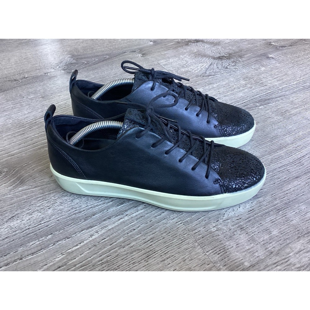 ECCO Soft 8 Womens 37 6 Sneakers Black Leather Glitter Toe Comfort Shoes